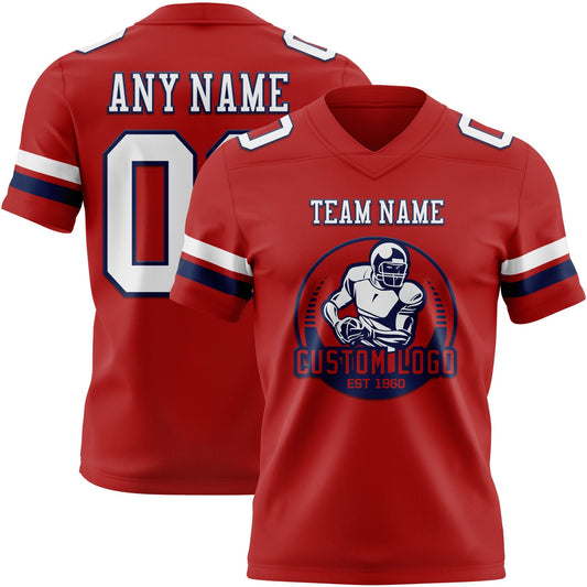 Custom Red White-Navy Mesh Authentic Football Jersey