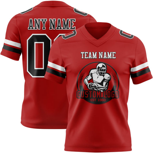 Custom Red Black-White Mesh Authentic Football Jersey