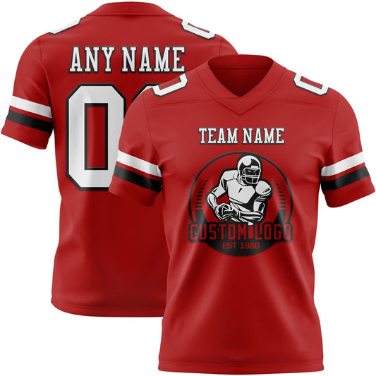Custom Red White-Black Mesh Authentic Football Jersey