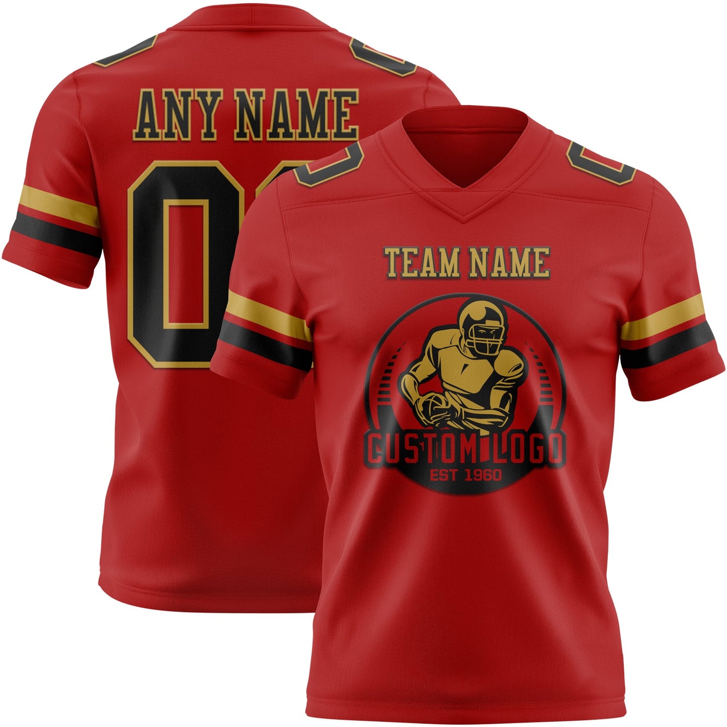 Custom Red Black-Old Gold Mesh Authentic Football Jersey