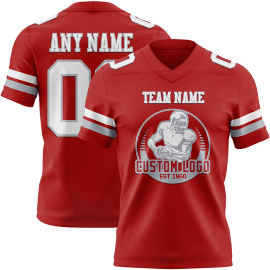 Custom Red White-Gray Mesh Authentic Football Jersey