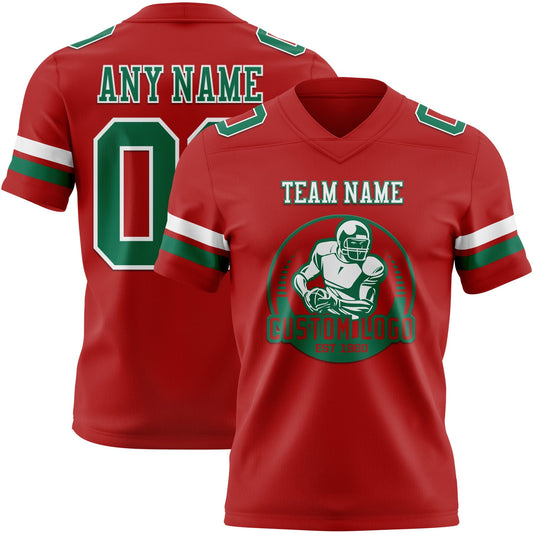 Custom Red Kelly Green-White Mesh Authentic Football Jersey