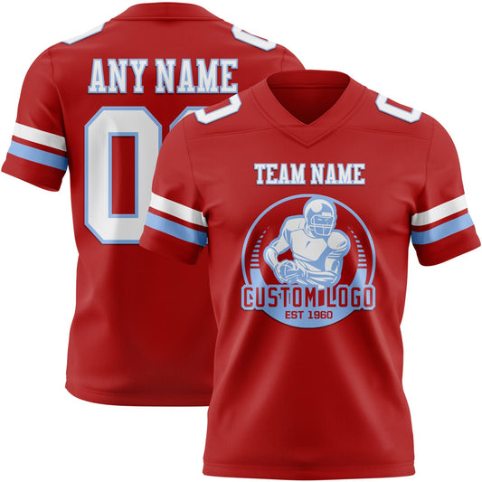 Custom Red White-Light Blue Mesh Authentic Football Jersey