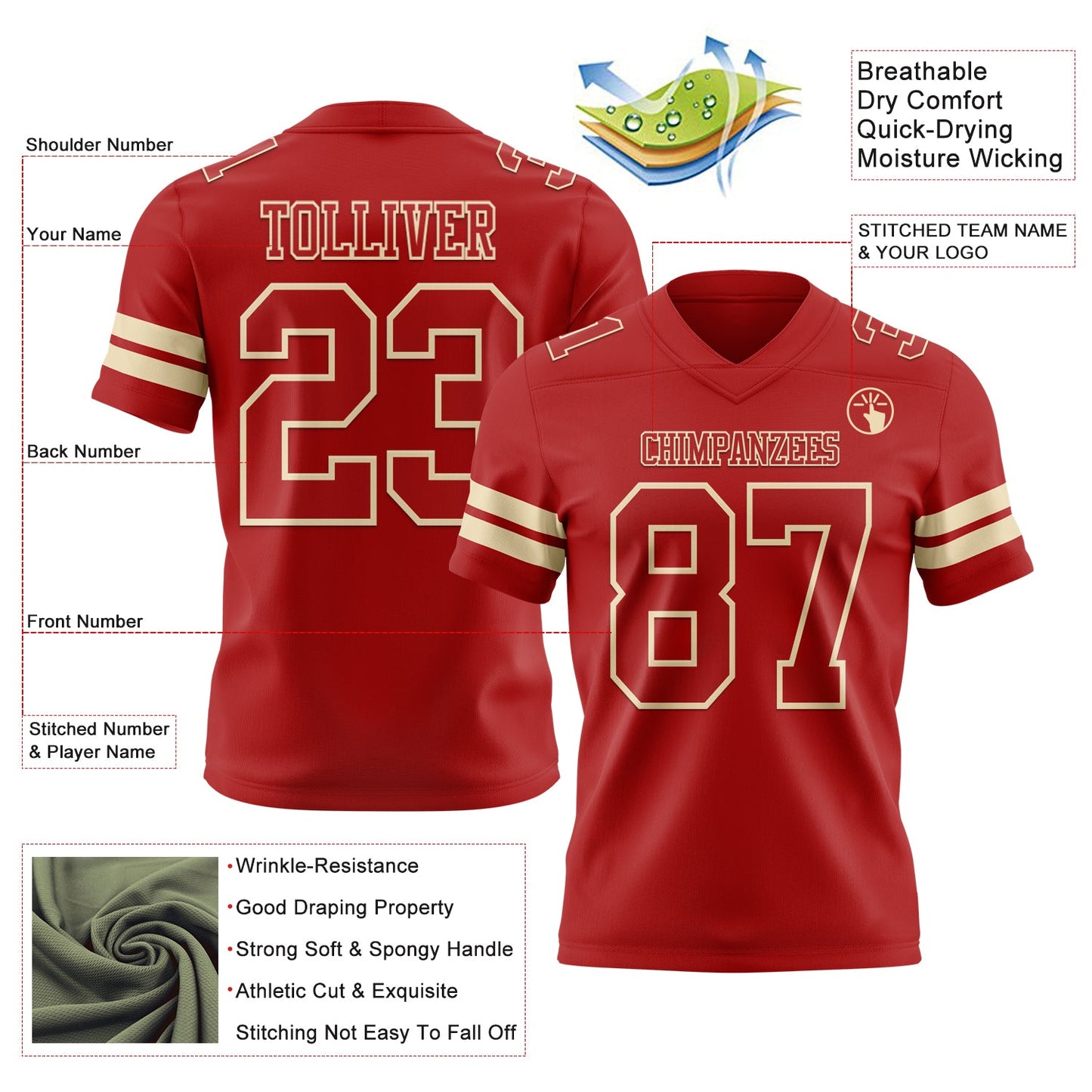 Custom Red Cream Mesh Authentic Football Jersey