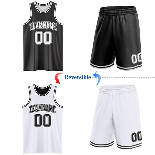 Custom Reversible Black White Double Side Sublimation Basketball Suit Jersey
