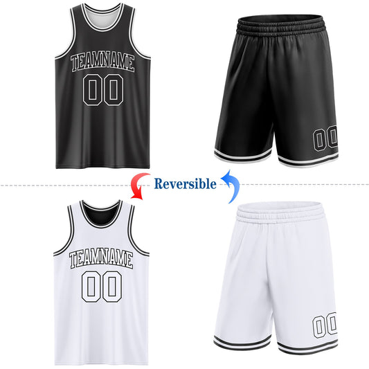 Custom Reversible Black White Double Side Sublimation Basketball Suit Jersey