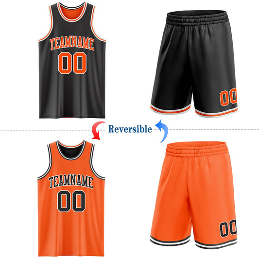 Custom Reversible Black Orange-White Double Side Sublimation Basketball Suit Jersey