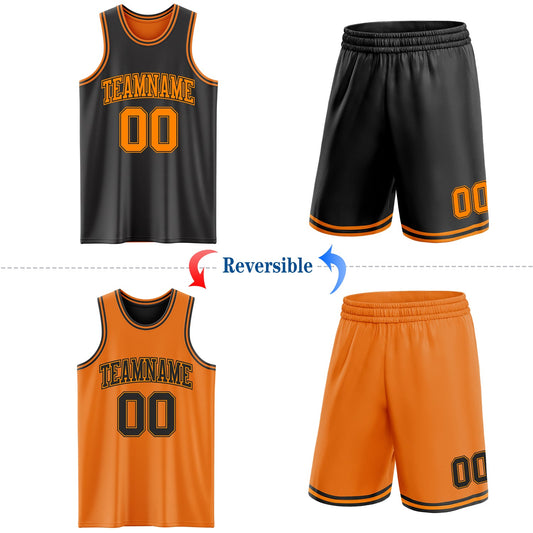 Custom Reversible Black Bay Orange Double Side Sublimation Basketball Suit Jersey