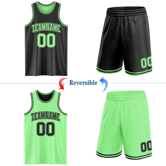 Custom Reversible Black Pea Green Double Side Sublimation Basketball Suit Jersey