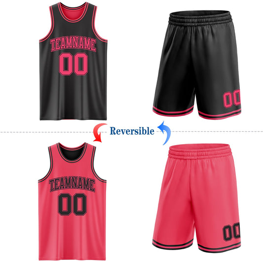 Custom Reversible Black Neon Pink Double Side Sublimation Basketball Suit Jersey