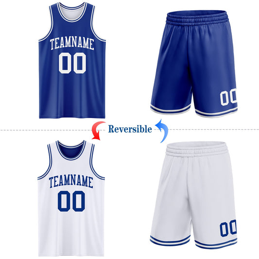 Custom Royal White Reversible Double Side Sublimation Basketball Suit Jersey