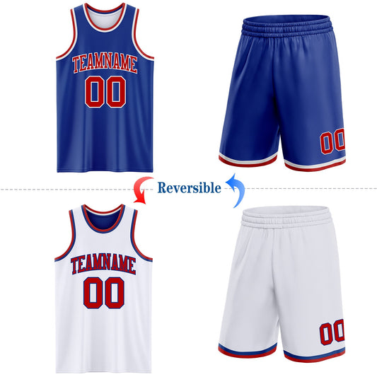 Custom Royal Red-White Reversible Double Side Sublimation Basketball Suit Jersey