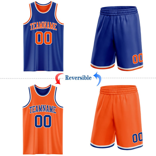 Custom Royal Orange-White Reversible Double Side Sublimation Basketball Suit Jersey