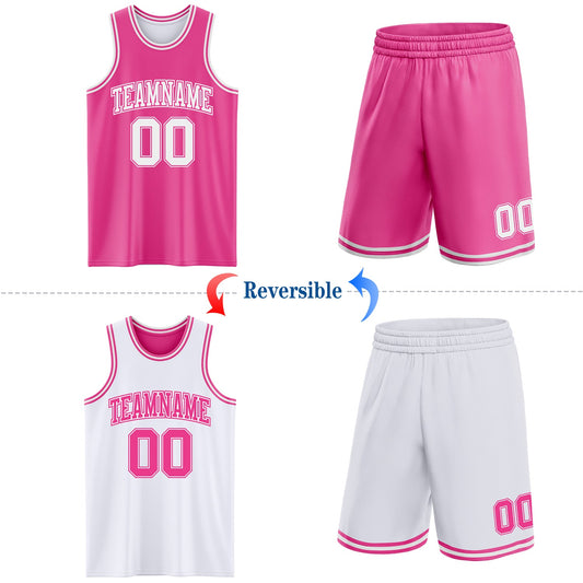 Custom Pink White Reversible Double Side Sublimation Basketball Suit Jersey
