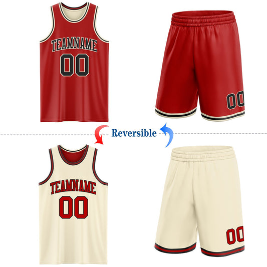 Custom Red Black-Cream Reversible Double Side Sublimation Basketball Suit Jersey
