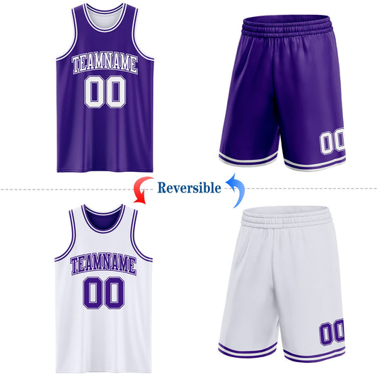 Custom Purple White Reversible Double Side Sublimation Basketball Suit Jersey