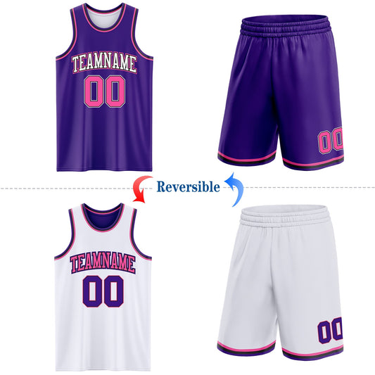 Custom Purple Pink Black-White Reversible Double Side Sublimation Basketball Suit Jersey