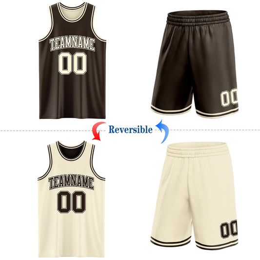 Custom Reversible Brown Cream Double Side Sublimation Basketball Suit Jersey