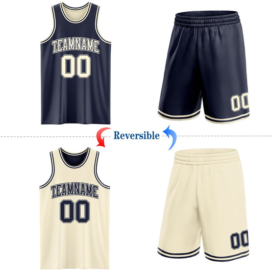 Custom Reversible Navy Cream Double Side Sublimation Basketball Suit Jersey