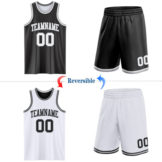Custom Reversible Black White-Gray Double Side Sublimation Basketball Suit Jersey