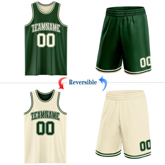 Custom Reversible Green Cream Double Side Sublimation Basketball Suit Jersey