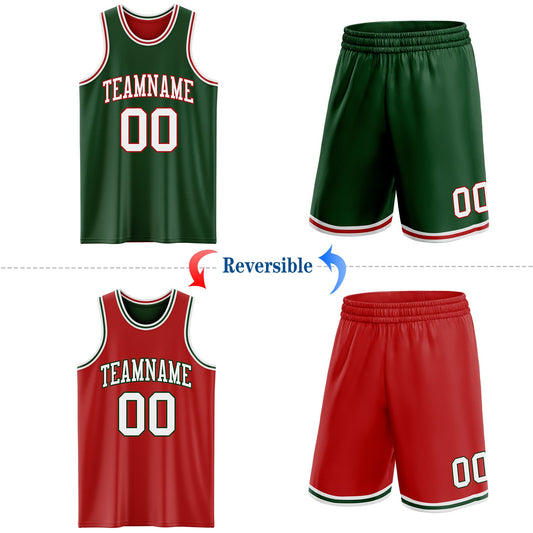 Custom Reversible Green White-Red Double Side Sublimation Basketball Suit Jersey