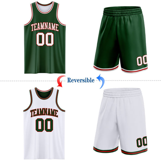 Custom Reversible Green White-Red Double Side Sublimation Basketball Suit Jersey