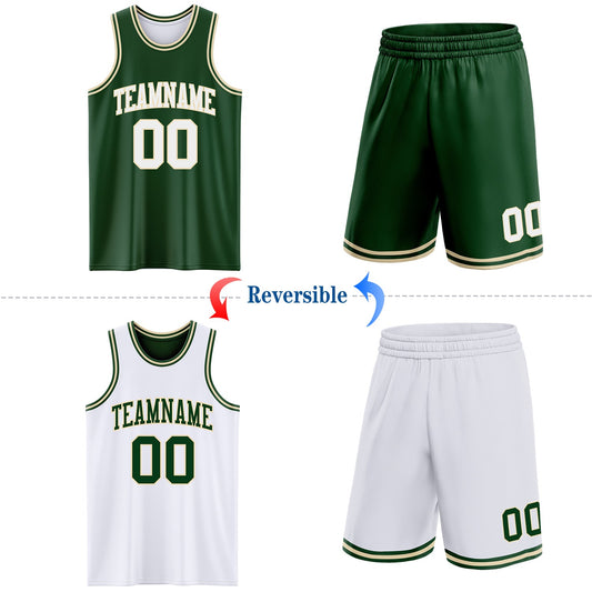 Custom Reversible Green White-Cream Double Side Sublimation Basketball Suit Jersey