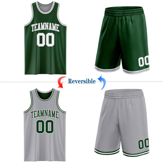 Custom Reversible Green White-Gray Double Side Sublimation Basketball Suit Jersey