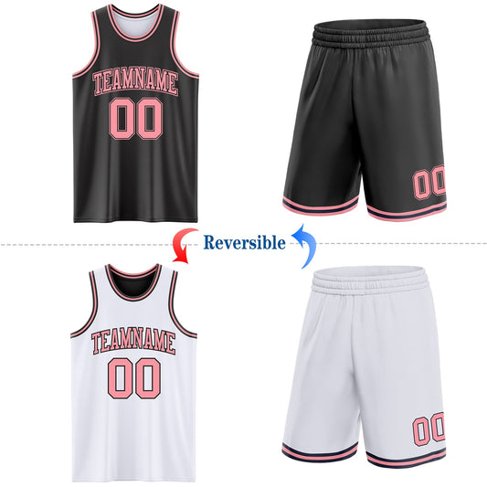 Custom Reversible Black Medium Pink Double Side Sublimation Basketball Suit Jersey