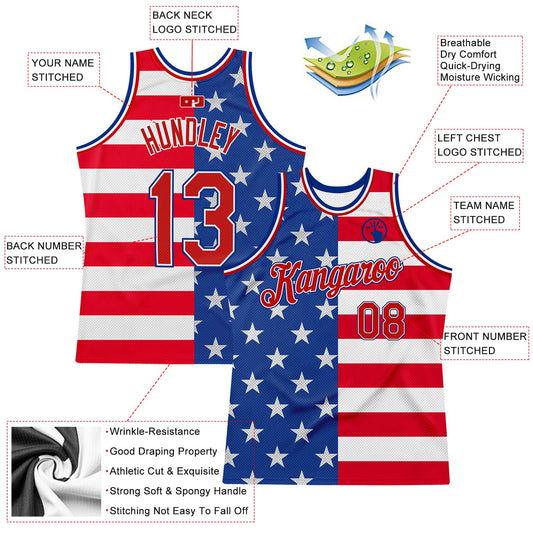 Custom Royal Red-White 3D Pattern Design American Flag Authentic Basketball Jersey