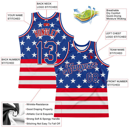 Custom Royal Royal-Red 3D Pattern Design American Flag Authentic Basketball Jersey