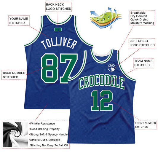Custom Royal Kelly Green-White Authentic Throwback Basketball Jersey
