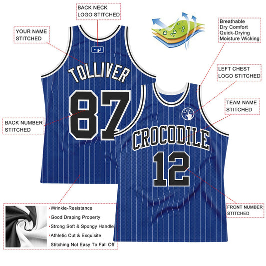 Custom Royal White Pinstripe Black-White Authentic Basketball Jersey