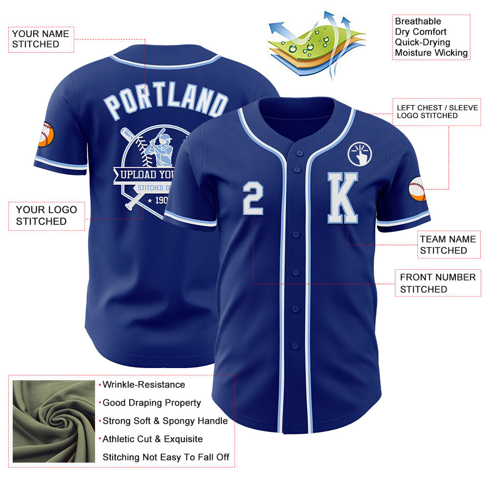 Custom Royal White-Light Blue Authentic Baseball Jersey