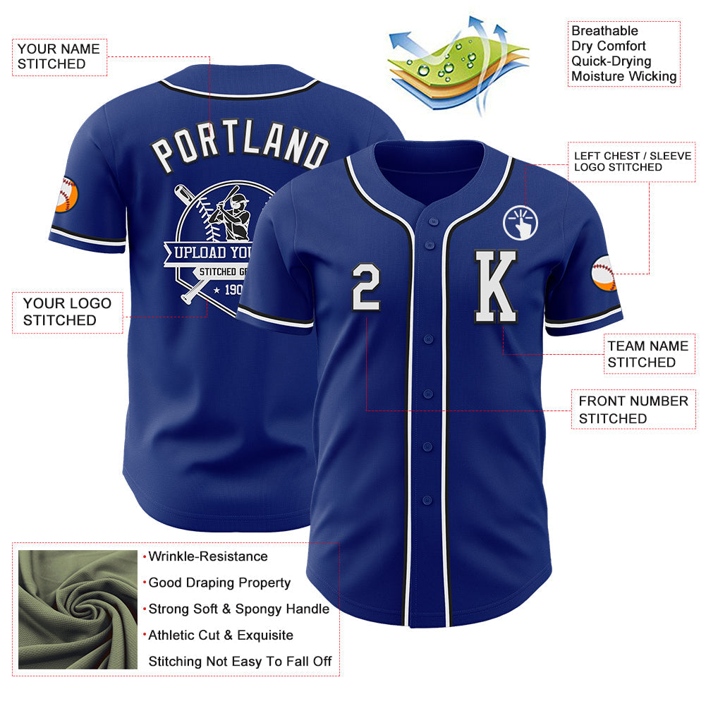 Custom Royal White-Black Authentic Baseball Jersey