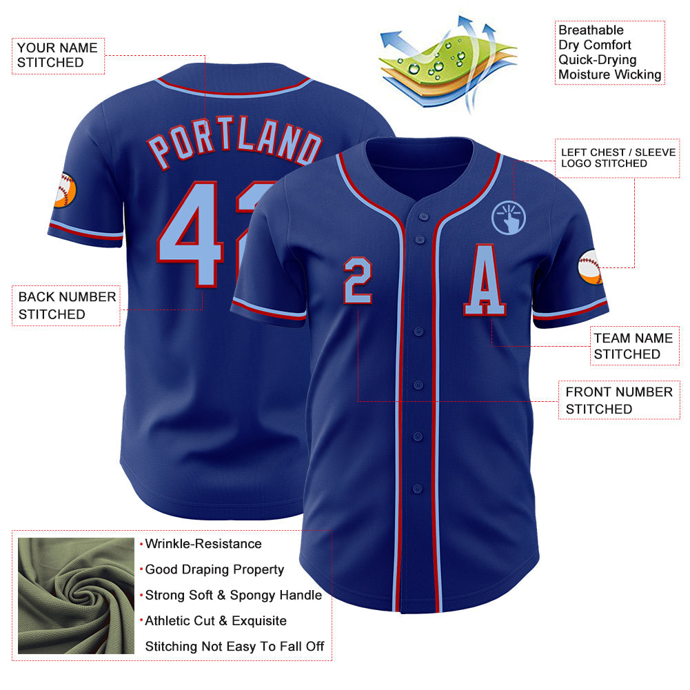 Custom Royal Light Blue-Red Authentic Baseball Jersey