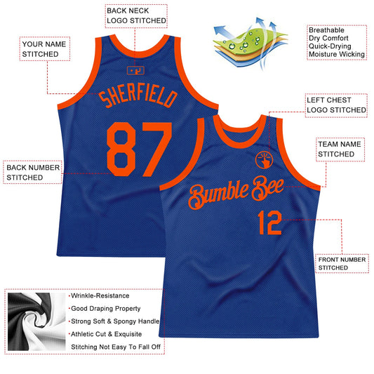 Custom Royal Orange Authentic Throwback Basketball Jersey