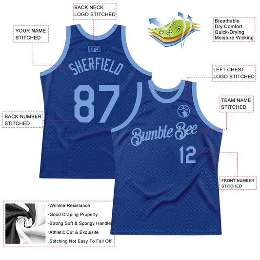 Custom Royal Light Blue Authentic Throwback Basketball Jersey