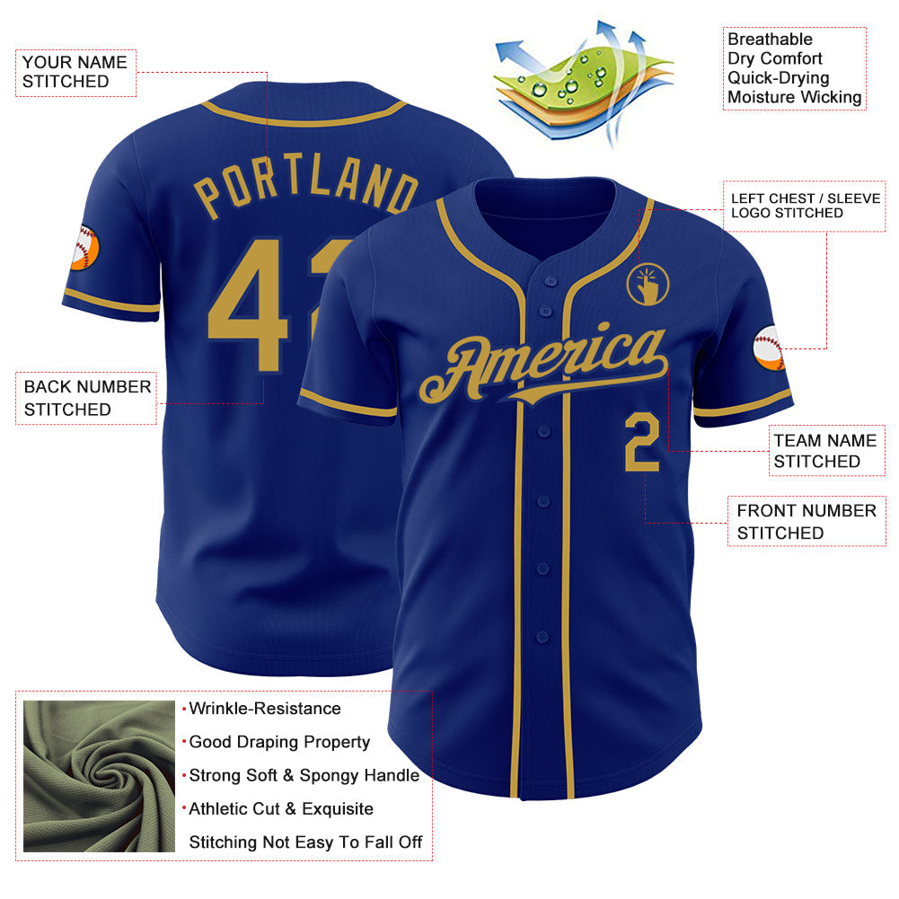 Custom Royal Old Gold Authentic Baseball Jersey