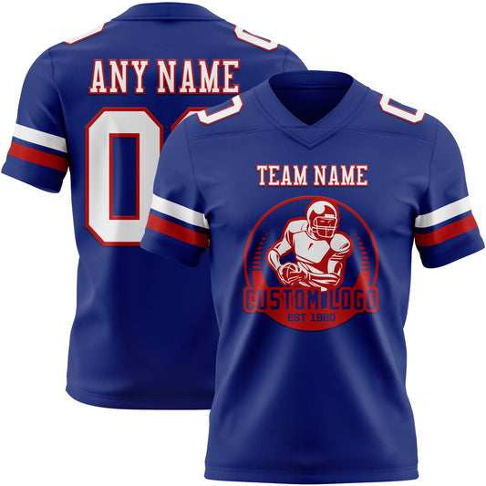 Custom Royal White-Red Mesh Authentic Football Jersey
