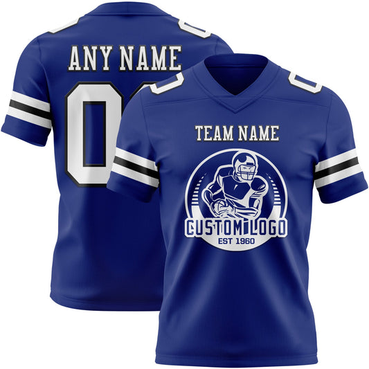 Custom Royal White-Black Mesh Authentic Football Jersey