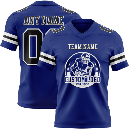 Custom Royal Black-White Mesh Authentic Football Jersey
