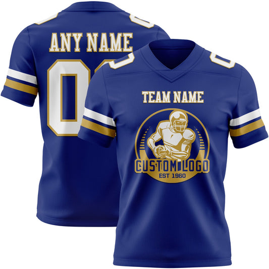 Custom Royal White-Old Gold Mesh Authentic Football Jersey