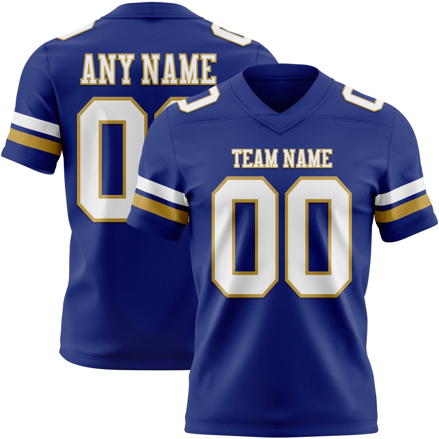 Custom Royal White-Old Gold Mesh Authentic Football Jersey