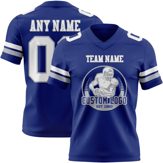 Custom Royal White-Gray Mesh Authentic Football Jersey