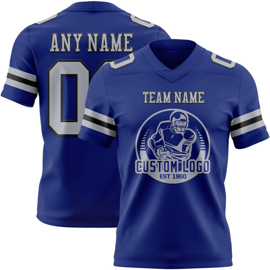 Custom Royal Gray-Black Mesh Authentic Football Jersey