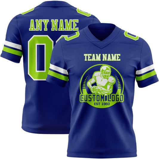 Custom Royal Neon Green-White Mesh Authentic Football Jersey