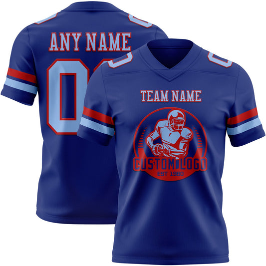 Custom Royal Light Blue-Red Mesh Authentic Football Jersey
