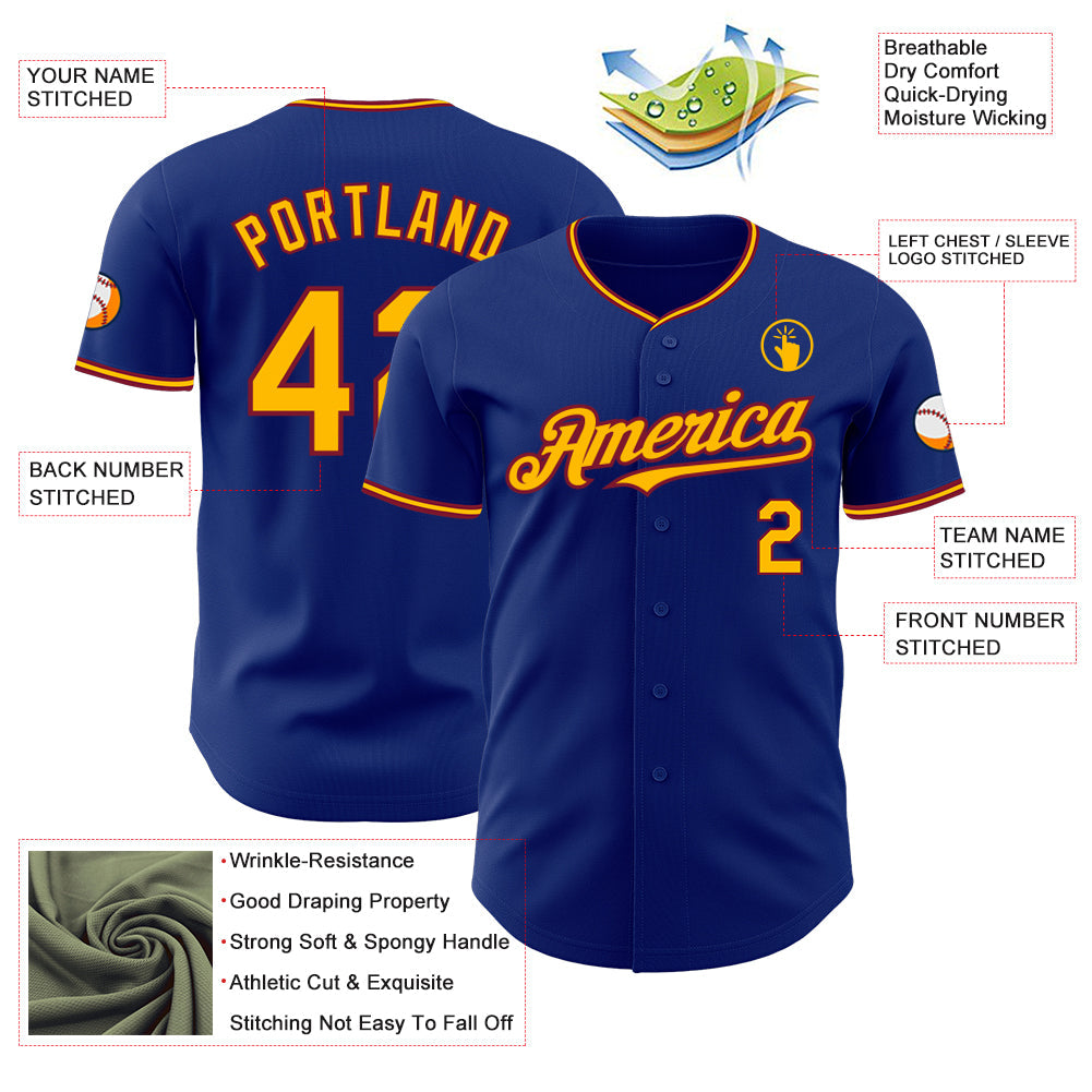 Custom Royal Gold-Crimson Authentic Baseball Jersey